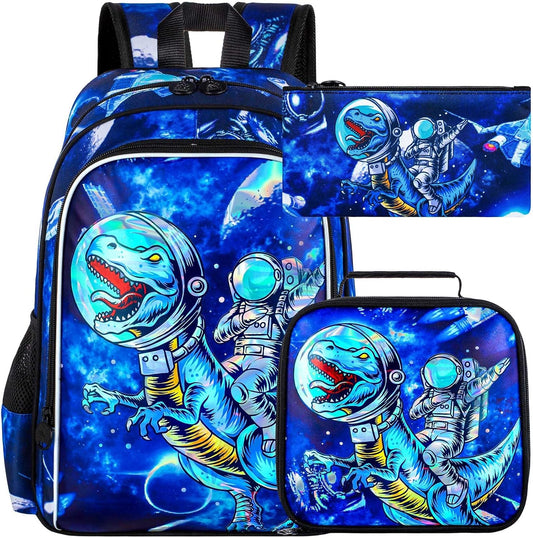 UFNDC 3PCS Boys Backpack,16”Kids Dinosaur Bookbag with Lunch Box, School Bag for Elementary Toddler
