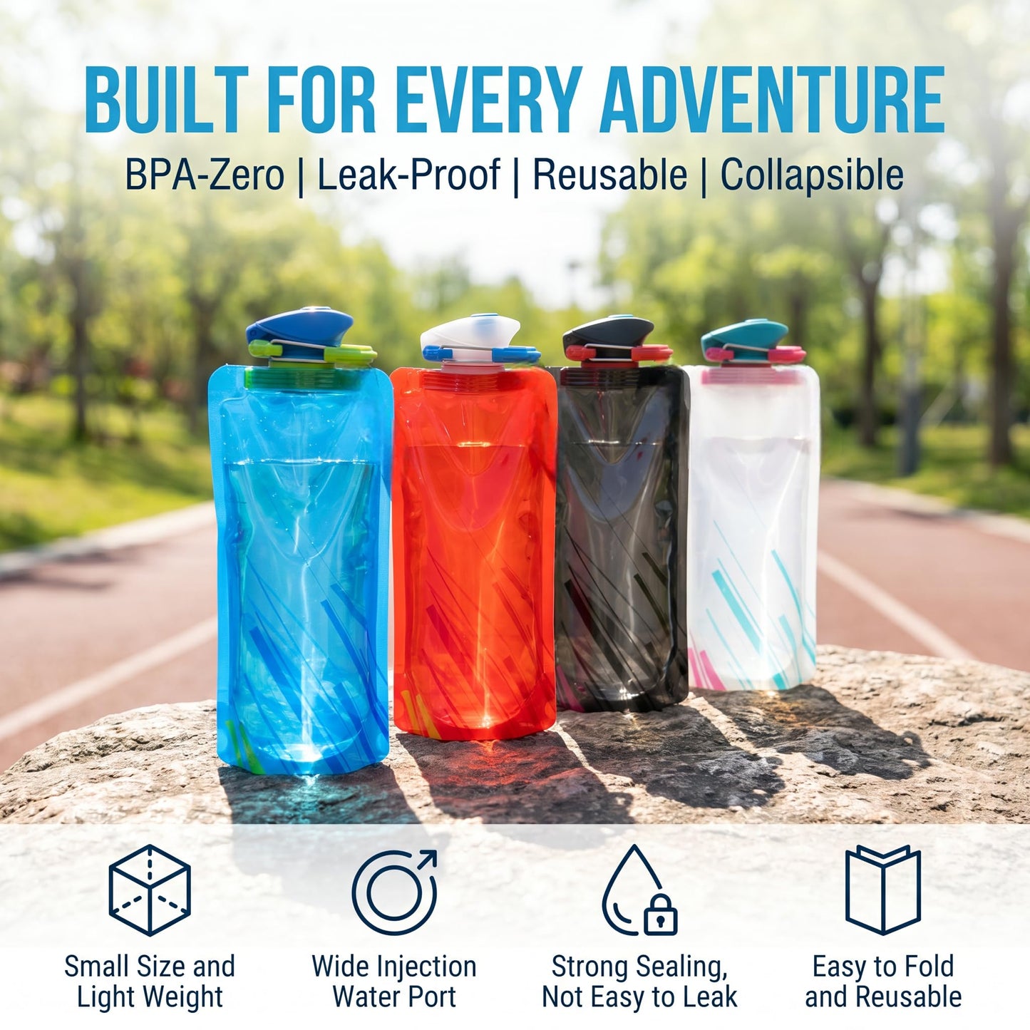Jinora 4 Pack Collapsible Water Bottles for Travel – 23oz Foldable Water Bottle with