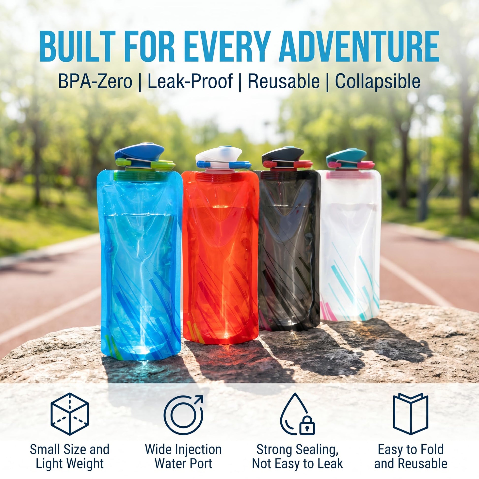 Jinora 4 Pack Collapsible Water Bottles for Travel – 23oz Foldable Water Bottle with