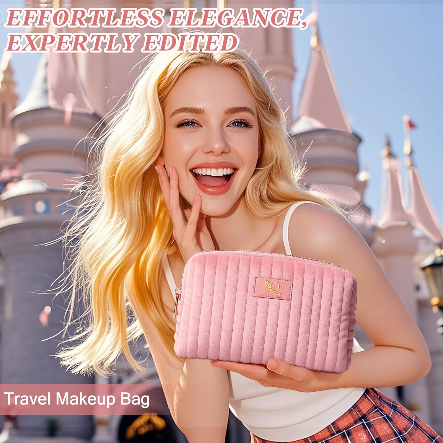 Monogrammed Make Up Bags for Women,Personalized Cosmetic Bags Women,Small Quilted Makeup Pouch,Cute