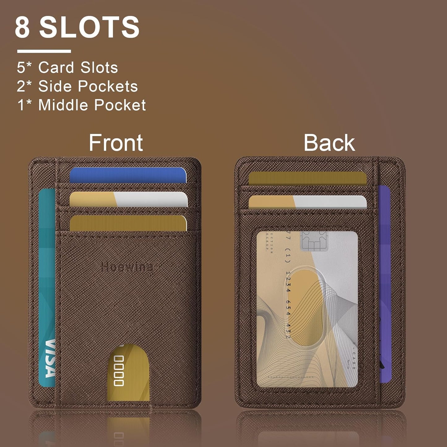 Hoewina Slim Wallet for Men, Credit Card Holder Wallet, Minimalist Design - RFID Blocking Front Pocket Leather Thin Wallet for Men and Women（Cross Coffee）