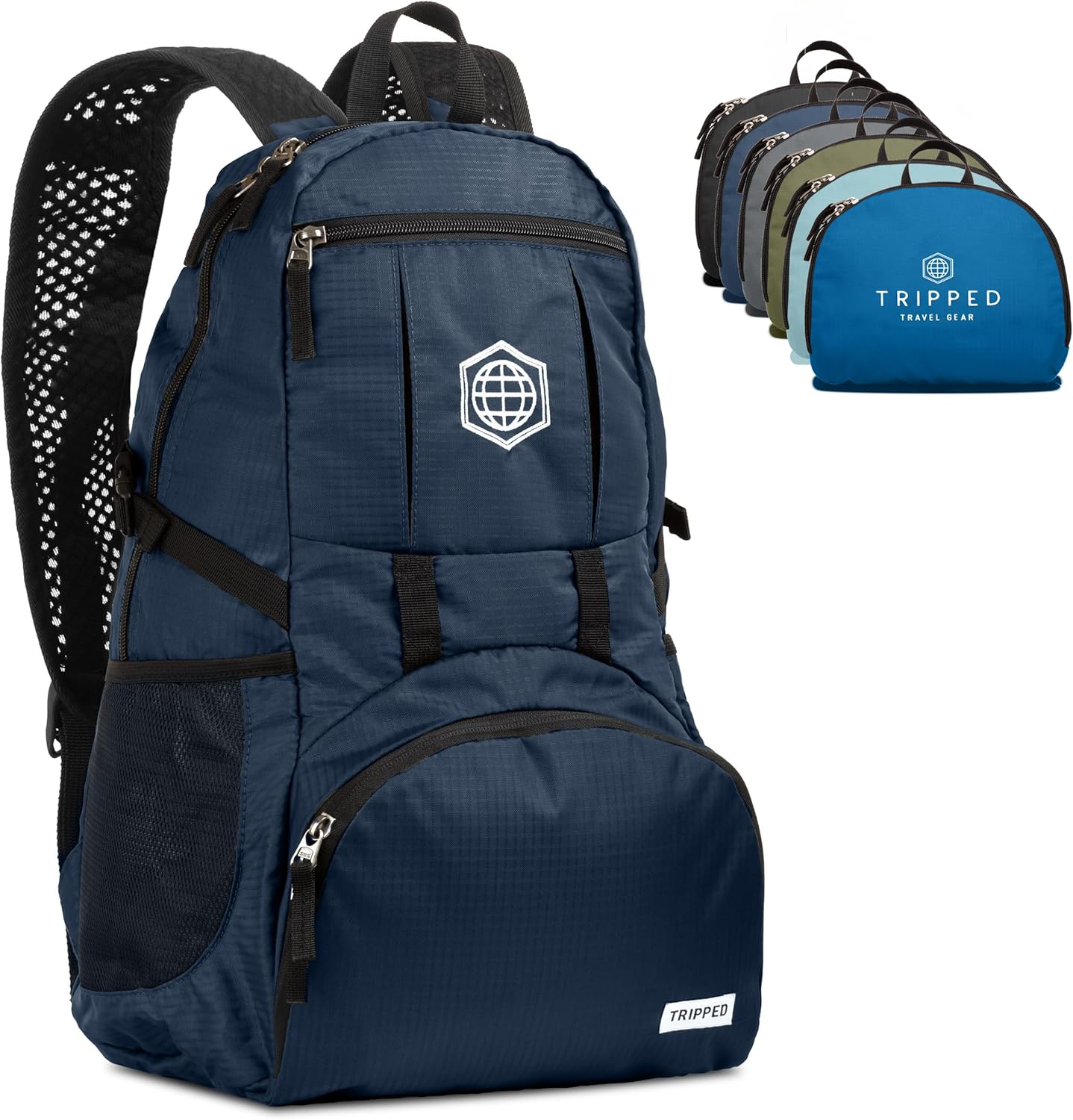 TRIPPED Travel Gear Traveling Backpack- Foldable collapsible lightweight backpack for travel (Blue) 35 liters