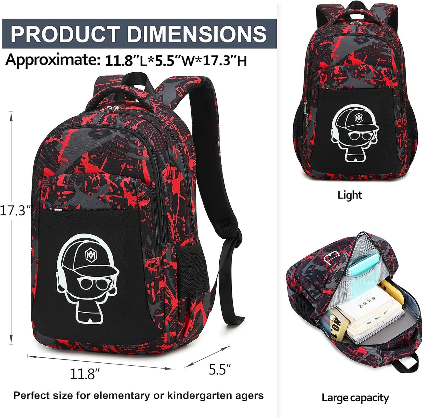 LEDAOU School Backpack for Boys Girls Kids Bookbag Elementary Primary Middle School Bag Travel Back Pack for Ages 6-14