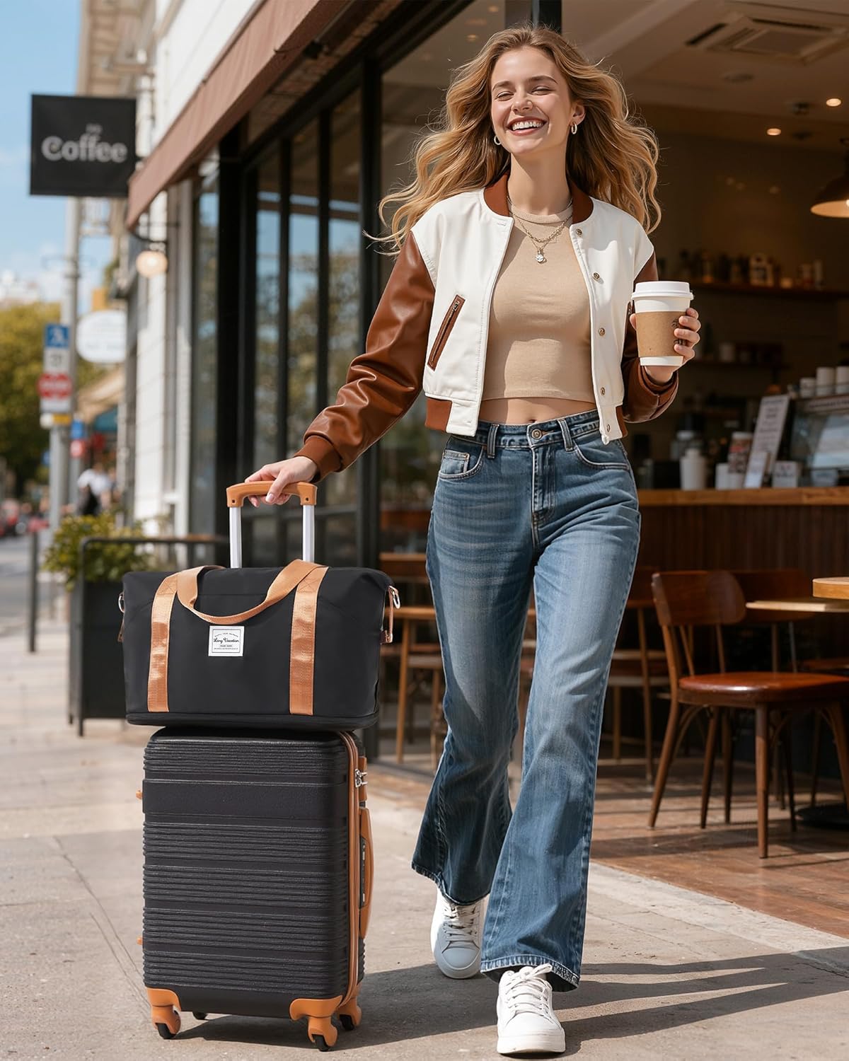 LONG VACATION 3 Piece Carry On Luggage Set 20 Inch Suitcase with Spinner Wheels, ABS+PC Hardshell