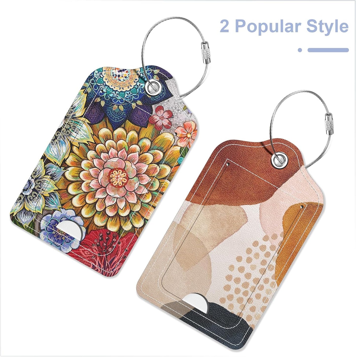 2 Pack PU Leather Luggage Tags for Suitcase, Travel Cruise Luggage Tag with Privacy Flap, Name ID Label and Metal Loop for Women Men Baggage Handbag School Bag Backpack, Modern Art