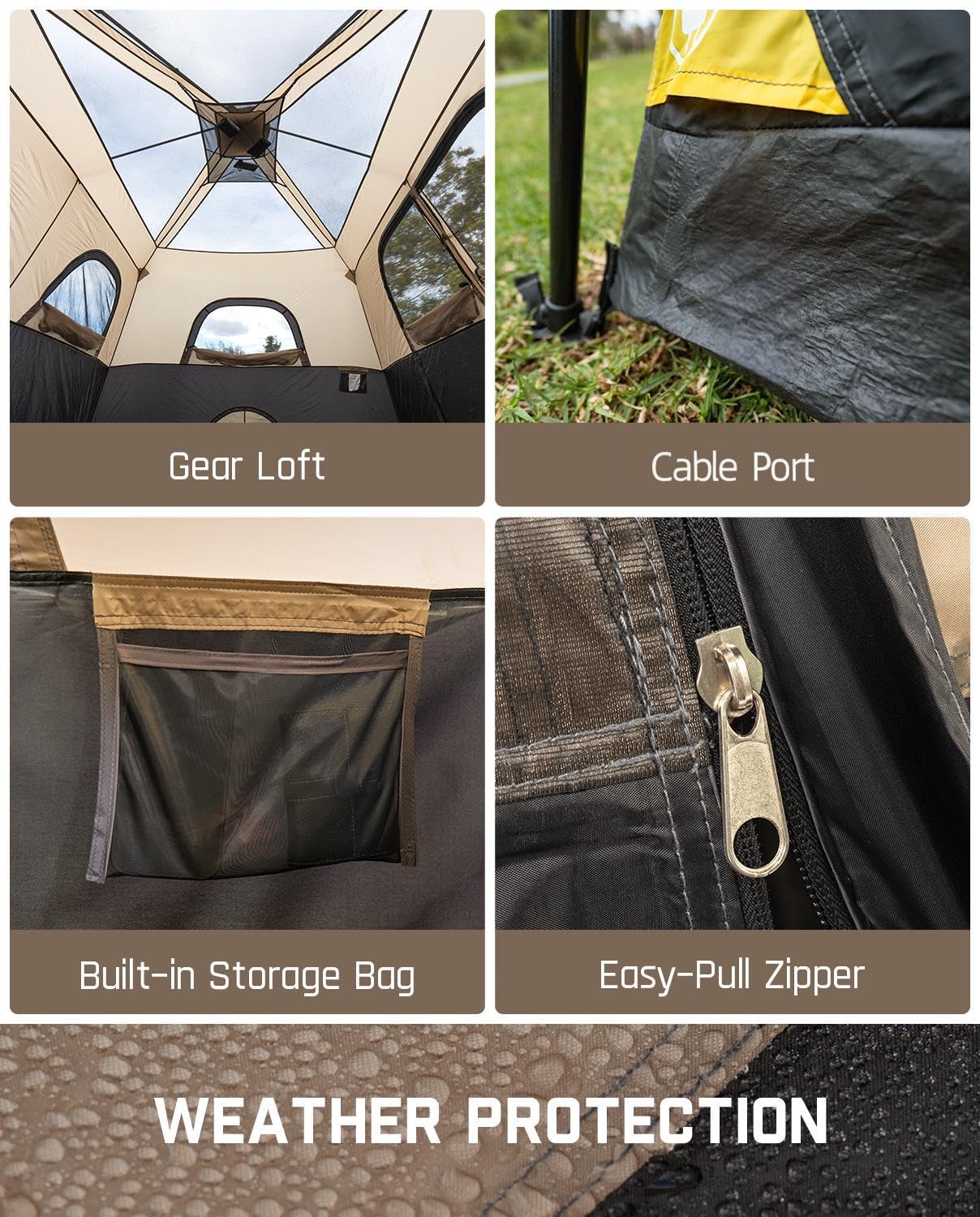 FanttikOutdoor Zeta C10 Pro 10 Person Tent for Camping Setup in 60s (Khaki)