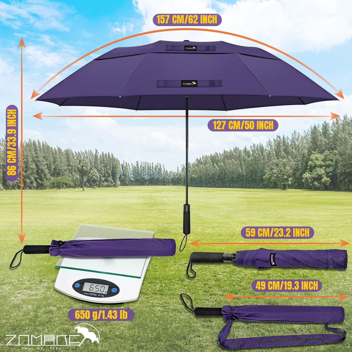 ZOMAKE Compact Golf Umbrella 42/54/62 Inch,Large Golf Umbrellas Windproof Automatic Open Portable Collapsible Travel Umbrella for Men Women