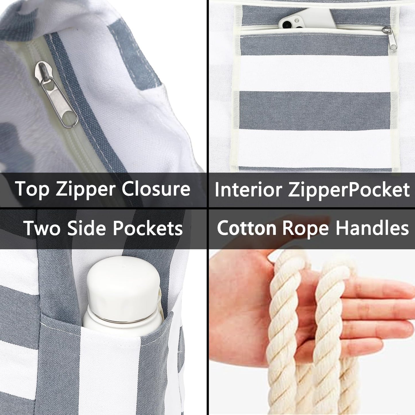 Large Beach Bag for Women, Waterproof Travel Tote Bag with Lunch/Wet Pocket for Weekender, Sandproof, Zipper Closure