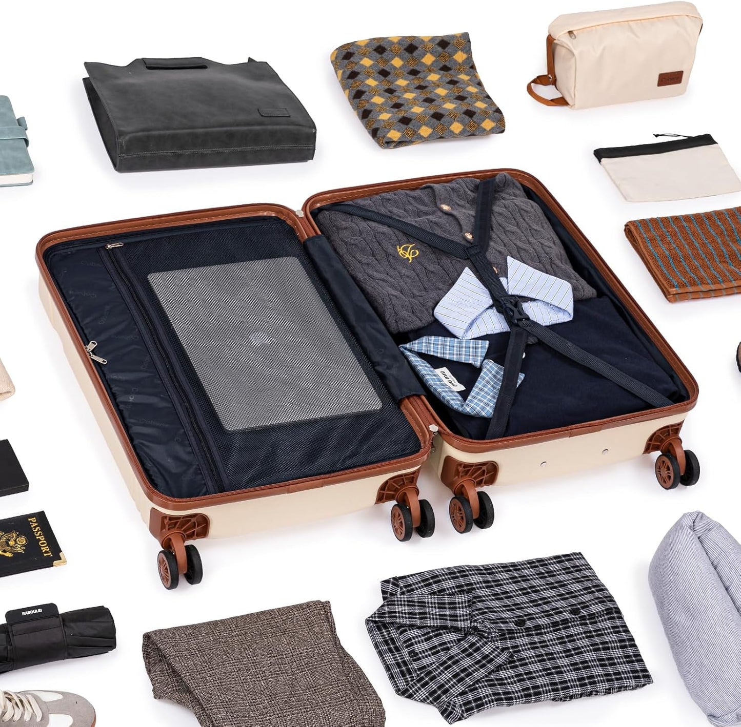 Luggage Sets 5 Piece with Spinner Wheels, Lightweight Hardshell Suitcases Set with Lock for Men and Women, Carry on Luggage Travel Set with Durable ABS Hard Case