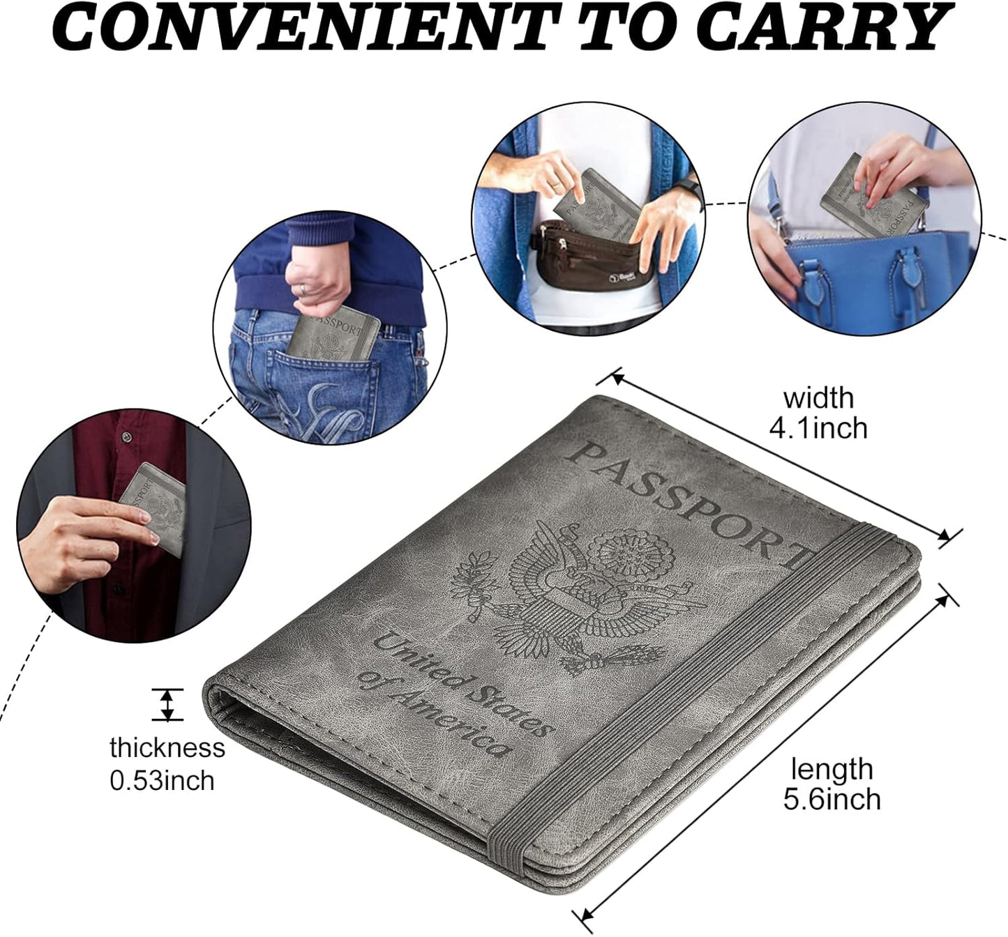 HerriaT Passport and Vaccine Card Holder Combo,Cover Case with CDC Vaccination Card Slot, Leather Travel Documents Organizer Protector, with RFID Blocking, for Women and Men