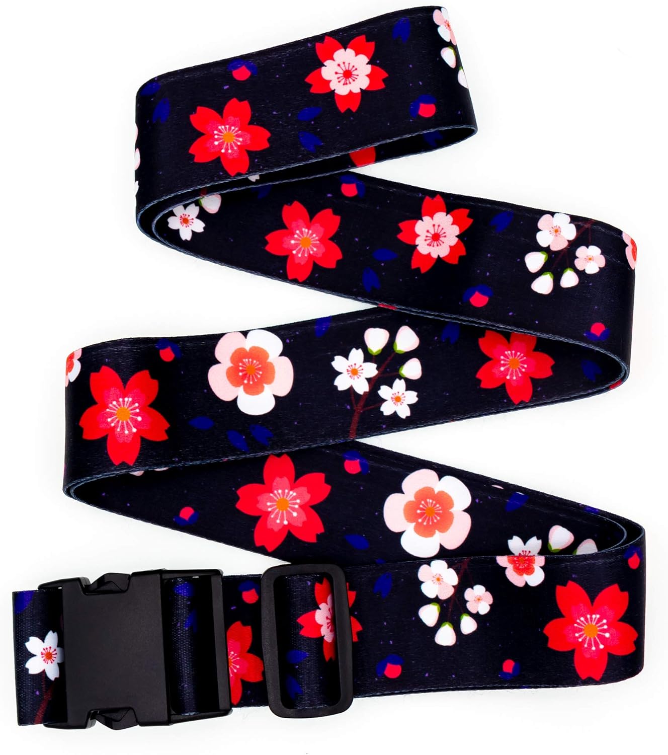 Teeoff Luggage Straps Suitcase Belts Travel Bag Accessories Adjustable 220CM (Sakura Black Red - 2 Pack)