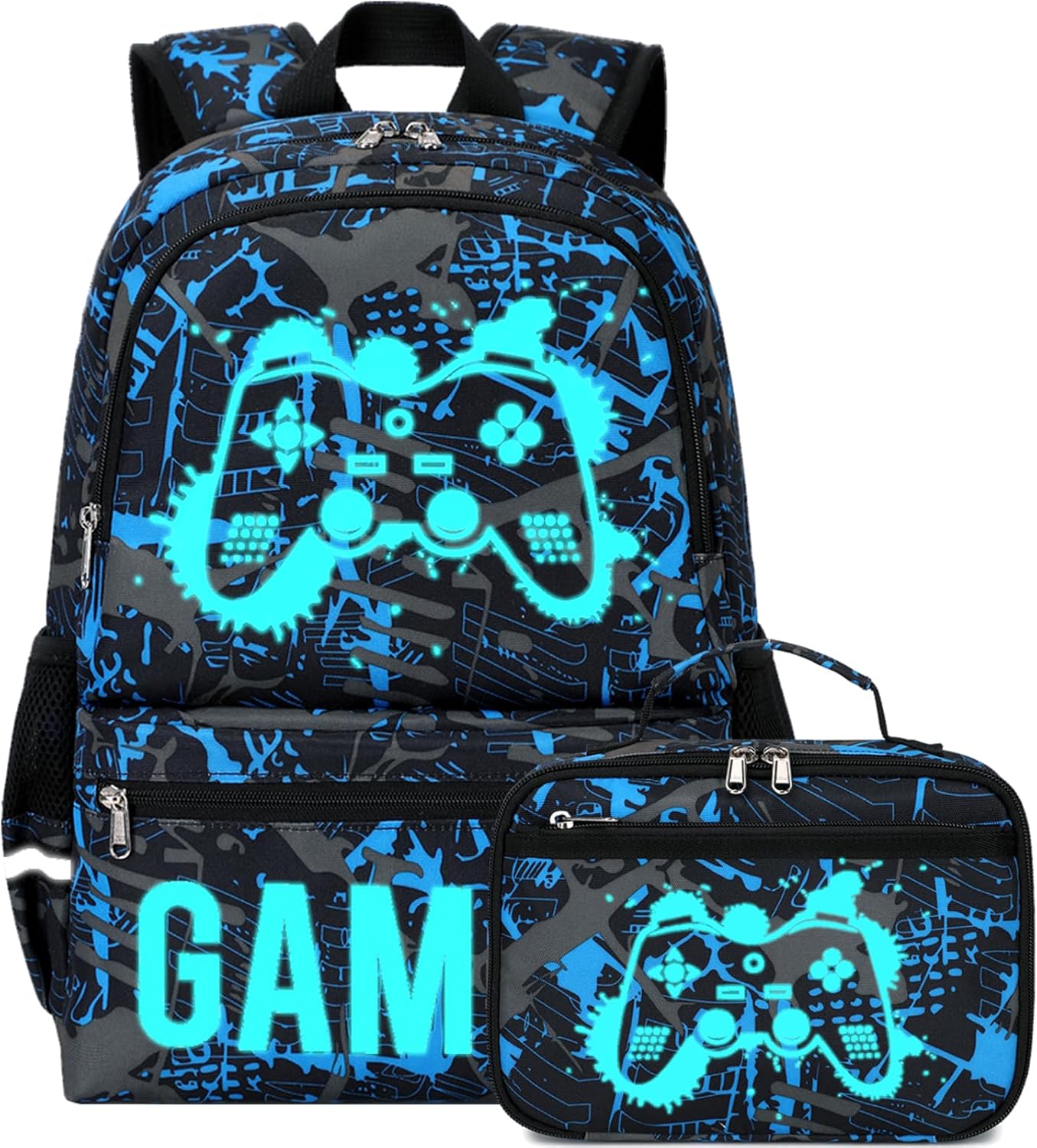 Octsky Kids School Backpack for Boys and Girls, Luminous Backpack with Lunch Box, Gamepad Bookbag