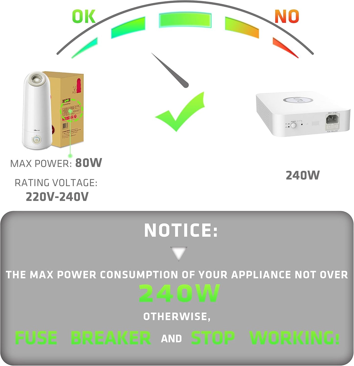 UMI 120V to 220V Step Up Voltage Converter, Step Up 110V to 220V, Work with 220-240V Appliance in US, Safe and Effective