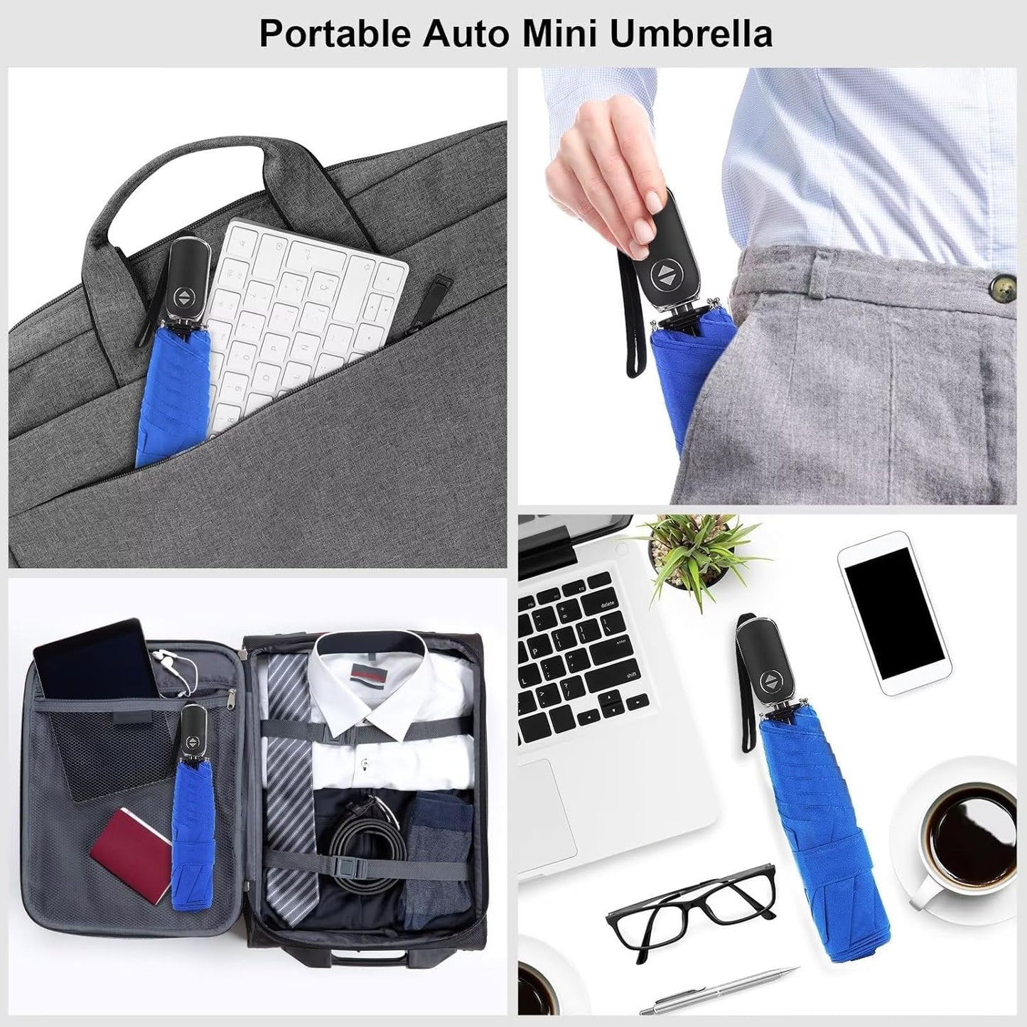 LEAGERA Compact Travel Umbrella for Purse - Flat Handle, Waterproof for Light Rain