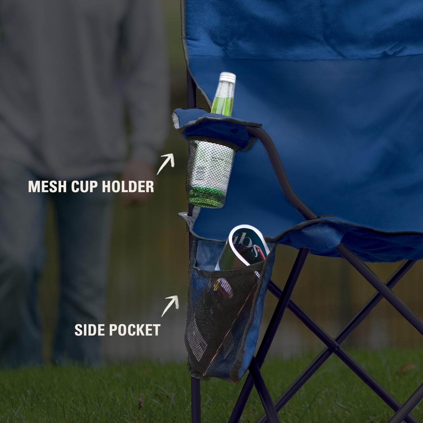 Coleman Portable Camping Chair with 4-Can Cooler, Cushioned Seat & Back with Side Pockets & Cup