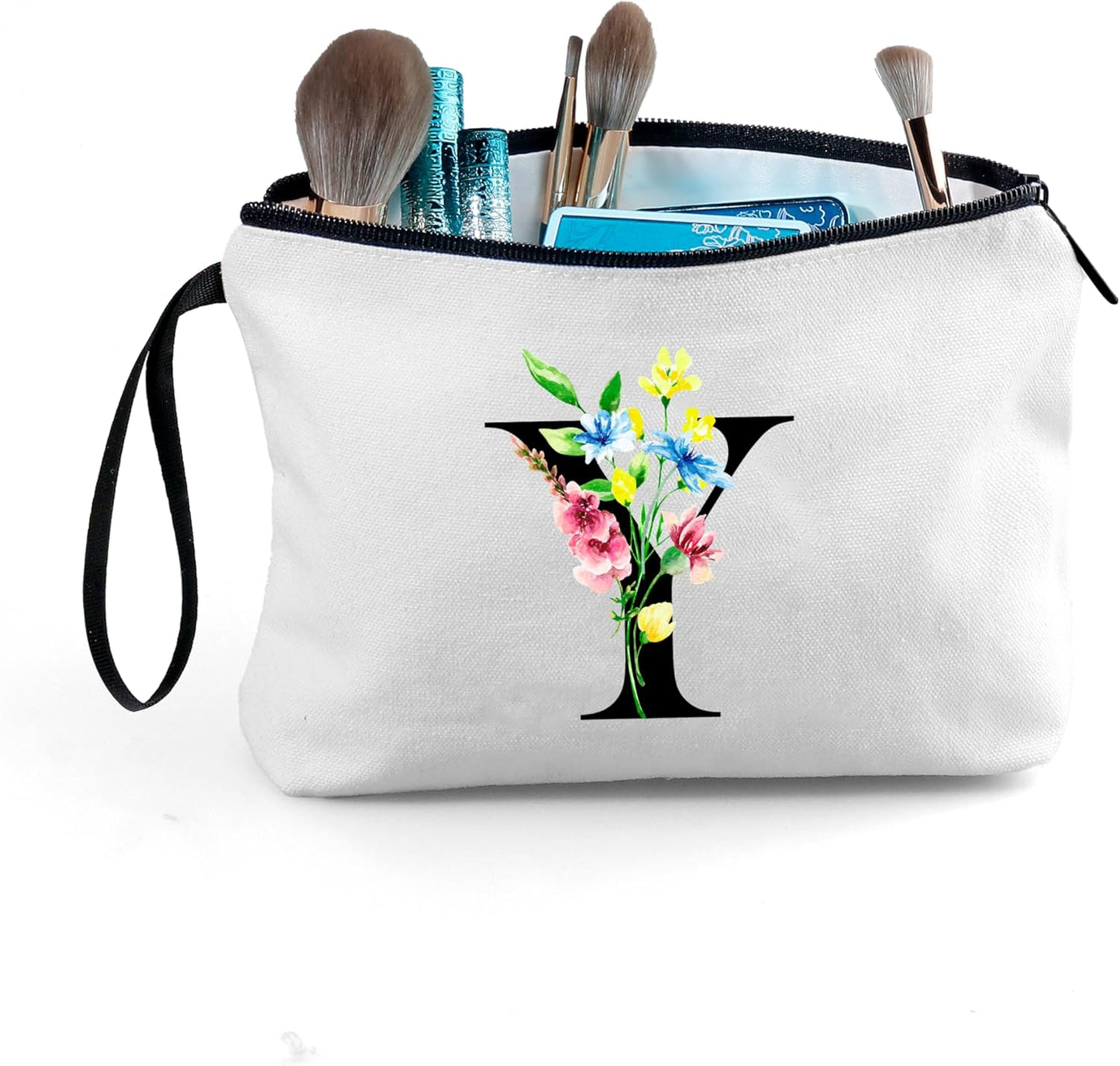 SEAMOON Women Birthday Unique Initial Funny Gifts for Teenage Girl Sister Friends Bridesmaid Personalized Travel Make up Cosmetic Bag with Mirror Valentines Mothers Day Christmas Graduation Y