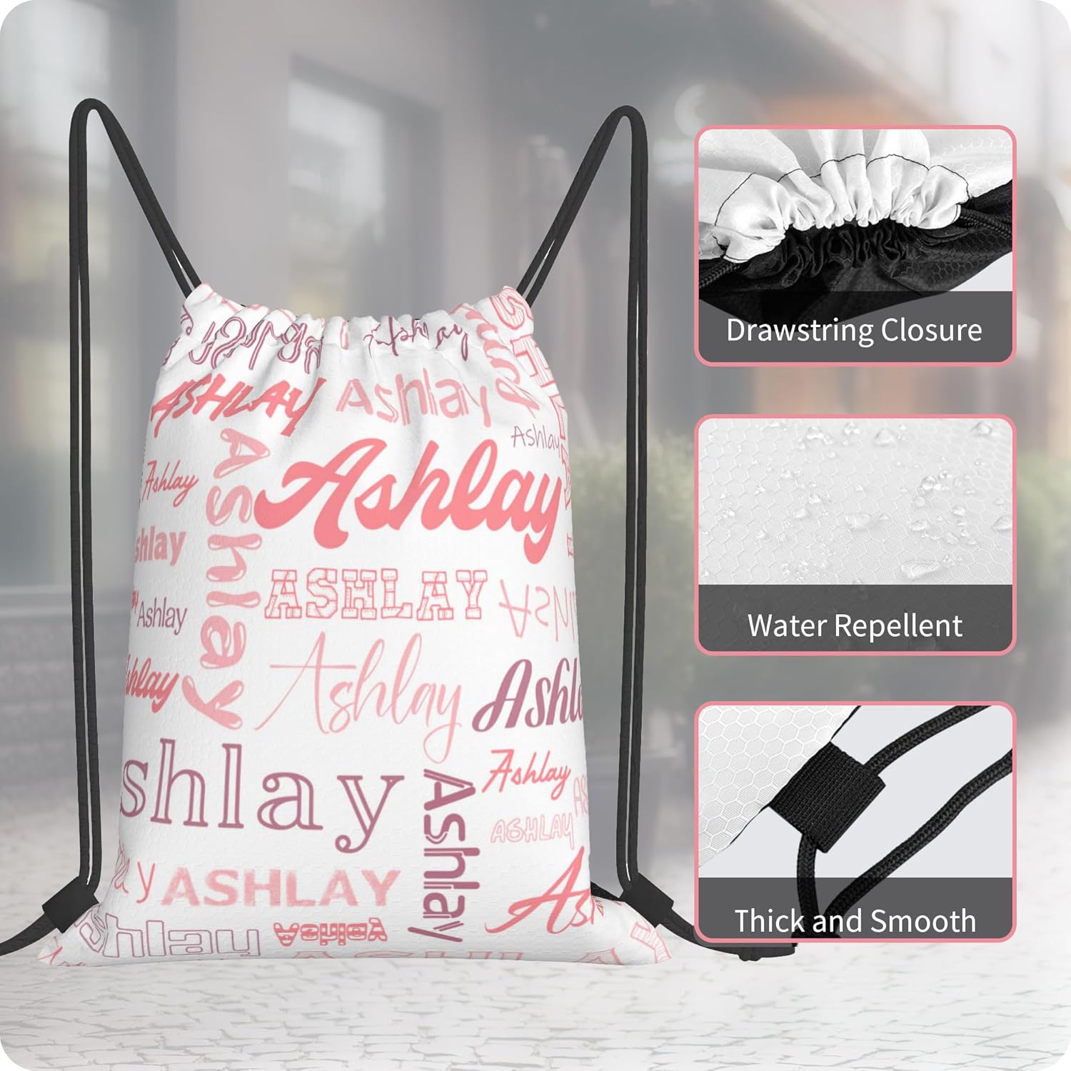 Personalized Drawstring Bag with Your Name Drawstring Backpack for Men Women Small Gym Beach