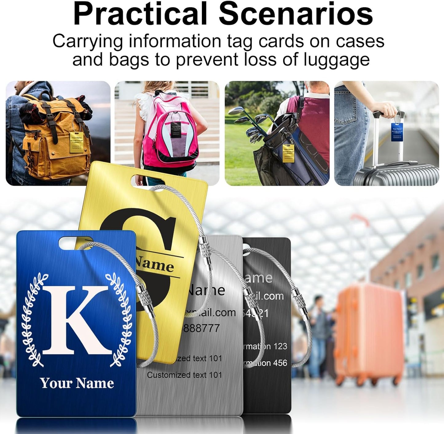 Personalized Initial Luggage Tags for Suitcases Bag - Laser Engraved Stainless Steel Custom Name ID Baggage Tags Travel Essentials Accessories - Fun Metal Backpacks Tag for Kids, Women (Nebula)