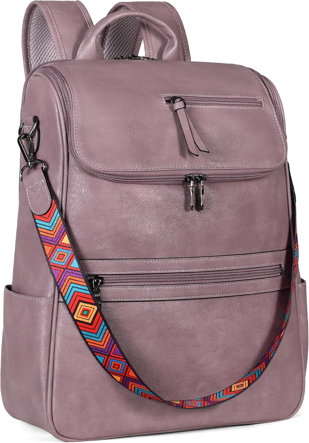 FADEON Laptop Backpack for Women Leather Travel Backpack with Laptop Compartment, Designer PU Shoulder Laptop Bag Purple