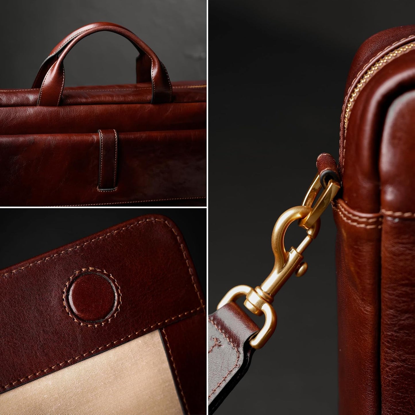 Time Resistance Leather Briefcase - Italian Handmade Leather Laptop Bag - Handbag for Men and Women