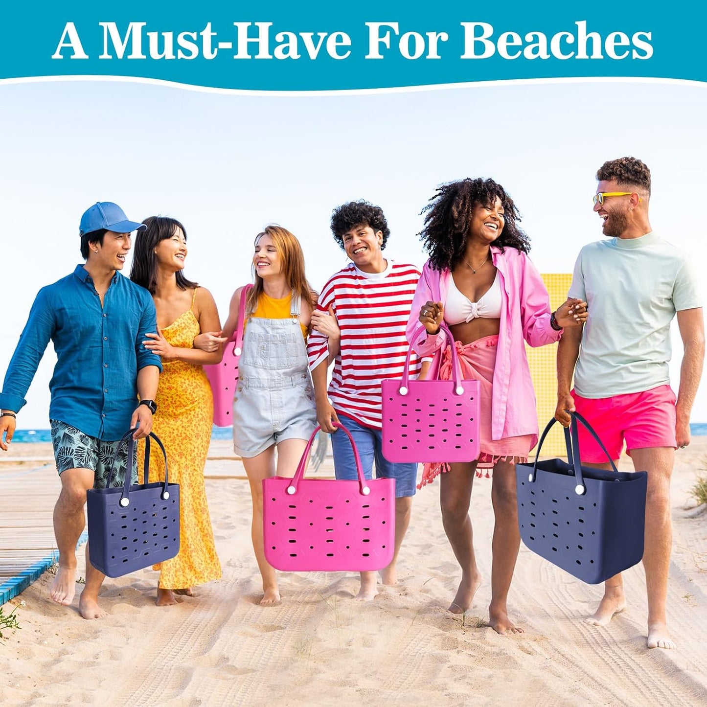 Medium Rubber Beach Bag for Men & Women, Large Capacity Rubber Travel Tote Bag for the Beach Boat Pool