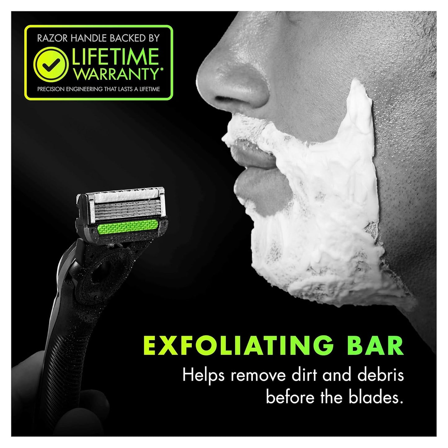 Gillette Labs Men's Razor with Exfoliating Bar, Shaving Kit Includes 1 Handle, 2 Blade Refills, 1 Premium Magnetic Stand, Black and Gold
