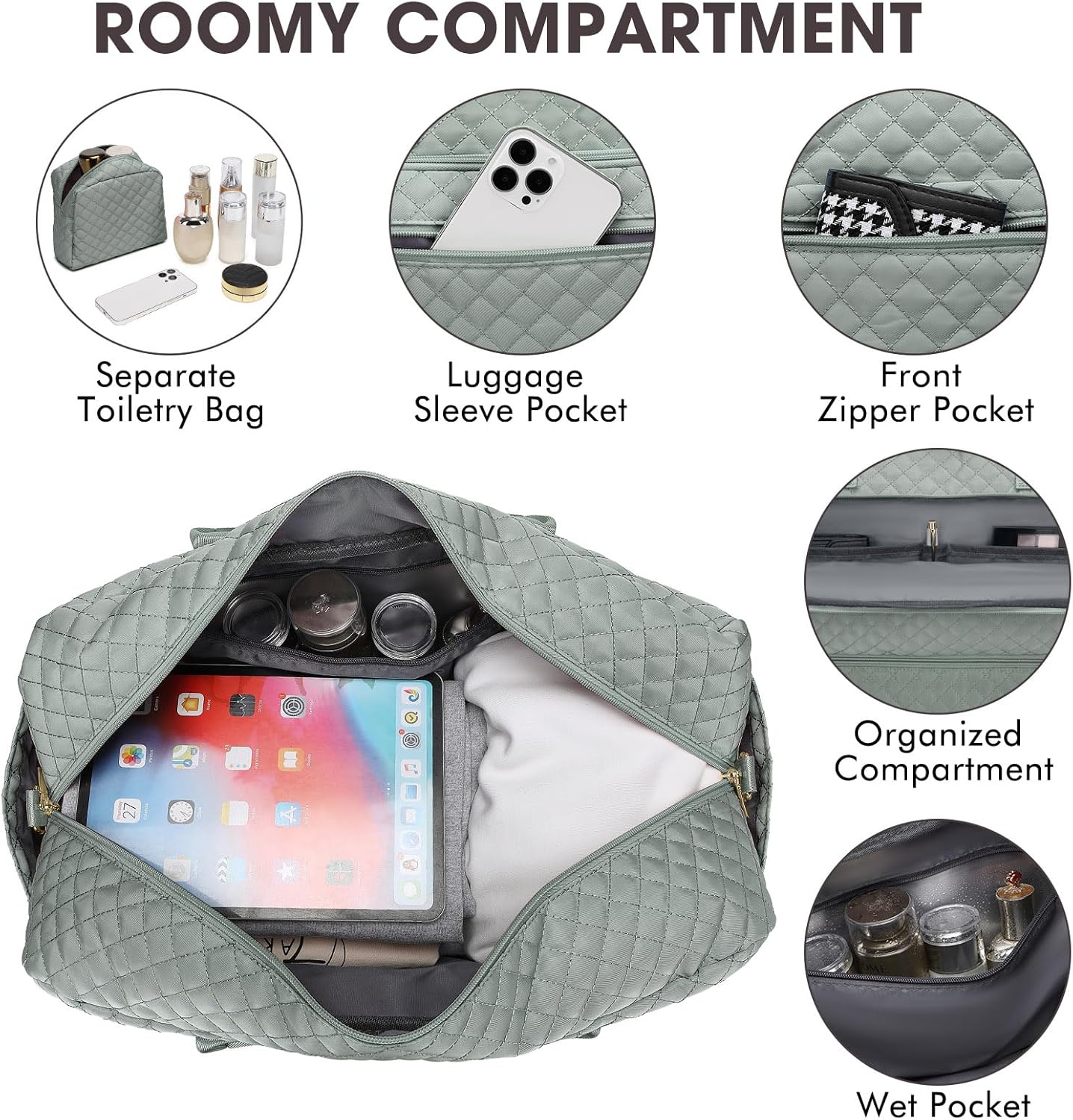 Large Women Travel Duffle Bag, Weekender Bags for Women with Shoe Compartment, Carry on Overnight Bag with Toiletry Bag, Gym Duffel Bag with Wet Pocket, Hospital Bags for Labor and Delivery 3 PCS Set