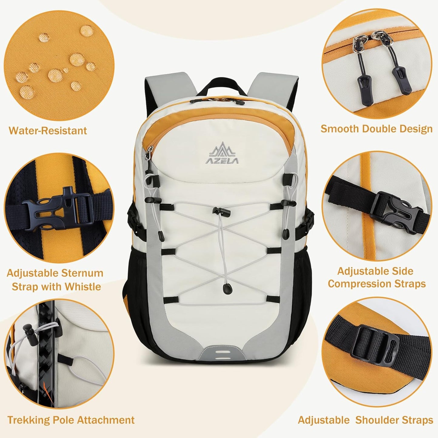 GES 30L Hiking Backpack Lightweight Water Resistant Daypack with Rain Cover & Laptop Compartment for Travel, Camping, trekking, Work（Gray）