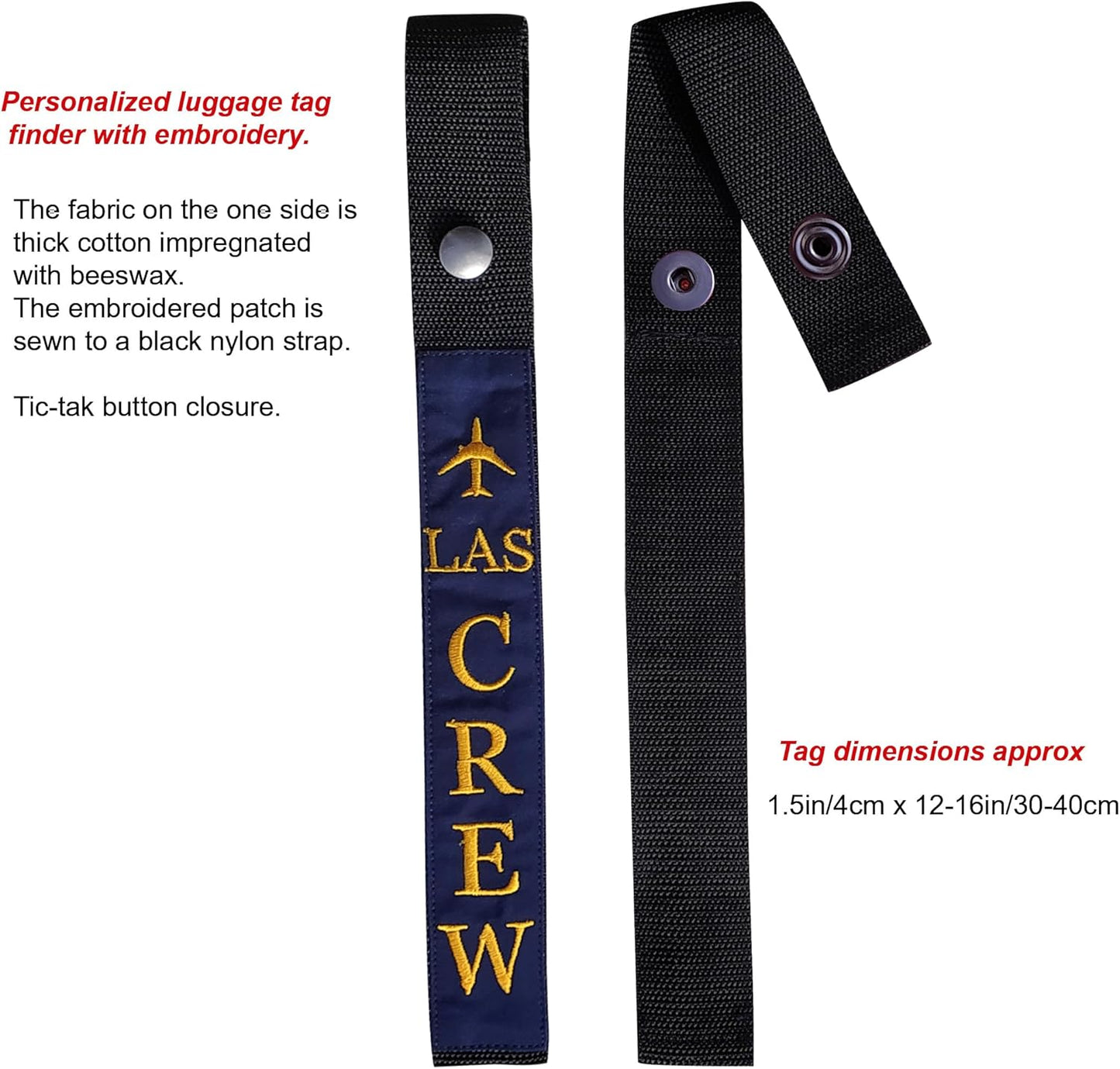 Personalized Luggage Handle Tag Finder | Custom Embroidered Icon Monograms or Short Text ID Tag | Cover Identifier Marker for Suitcase or Bag | Accessories for Travel by ACORD EU (Navy Blue Tag)