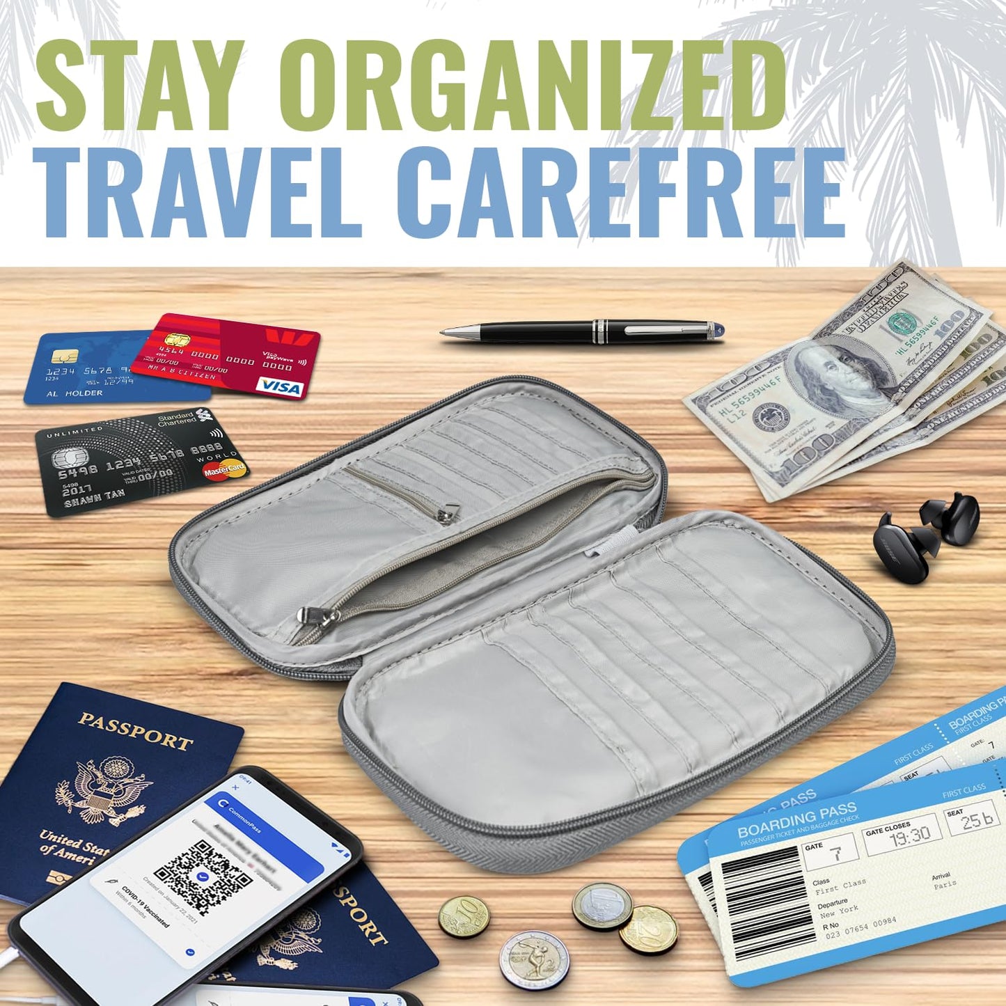 BOACAY Travel Document Organizer with RFID, Family Passport Holder, Wallet for Women & Men