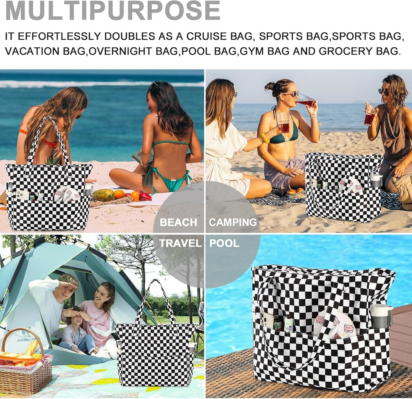 Bluboon Waterproof Beach Tote Pool Bags for Women Ladies Extra Large Carry On Bag With Wet Compartment for Weekender Travel