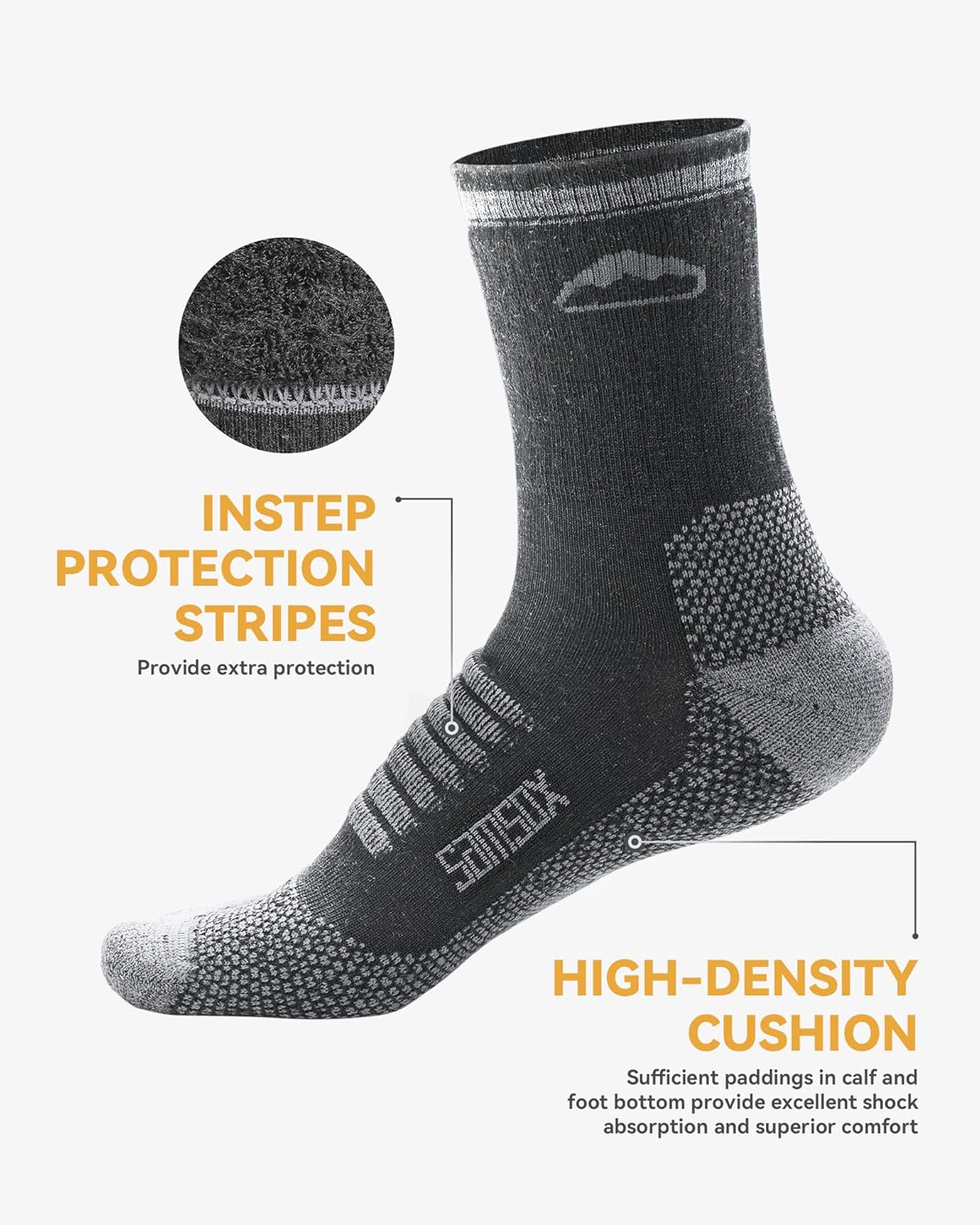 2 Pack Merino Wool Hiking Socks, Made in USA, Moisture Wicking Cushion Socks for Men & Women (Charleston Micro Crew)
