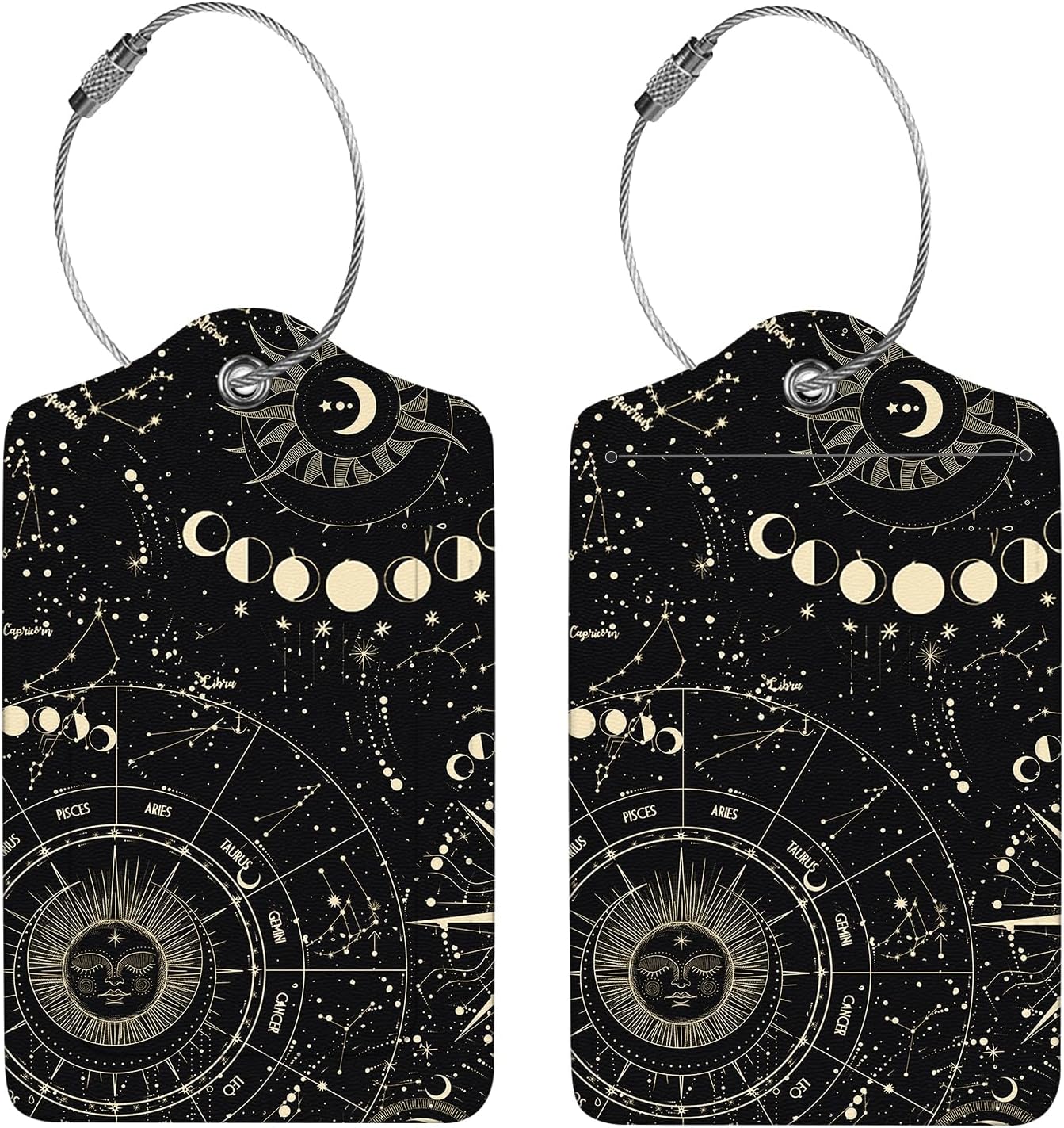 2 Pcs Luggage Tags for Suitcase, Cute Unique PU Leather Travel Bag Tag with Privacy Cover ID Label Address Card and Durable Metal Ring Suitable for Men Women Children Backpack,Cosmic Constellation