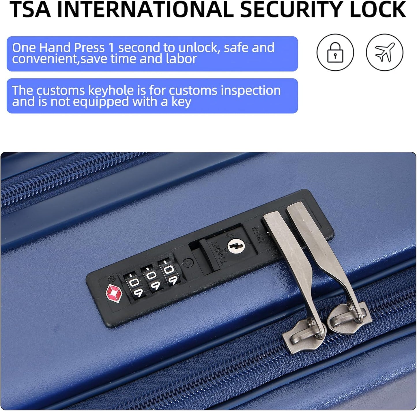 29 Inch Luggage, Top Opening Airline Approved ABS+PC Hard Shell Suitcases with Silent Wheels, TSA Lock,Front Pocket and Wet-dry Separated Six-piece Set (Dark Blue, 29-Inch)