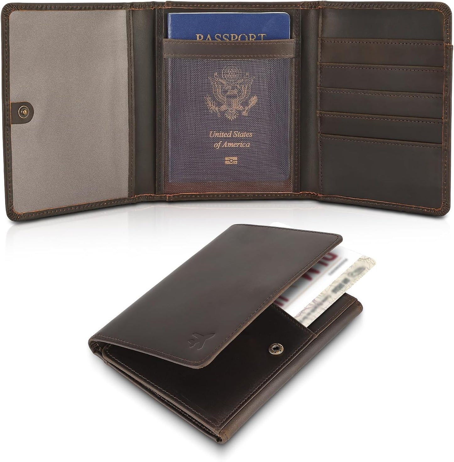 Polare Full Grain Leather Pilot Wallet Passport Holder RFID Blocking Trifold Wallet for Men Travel Cover Document Organizer for Aviation Professionals