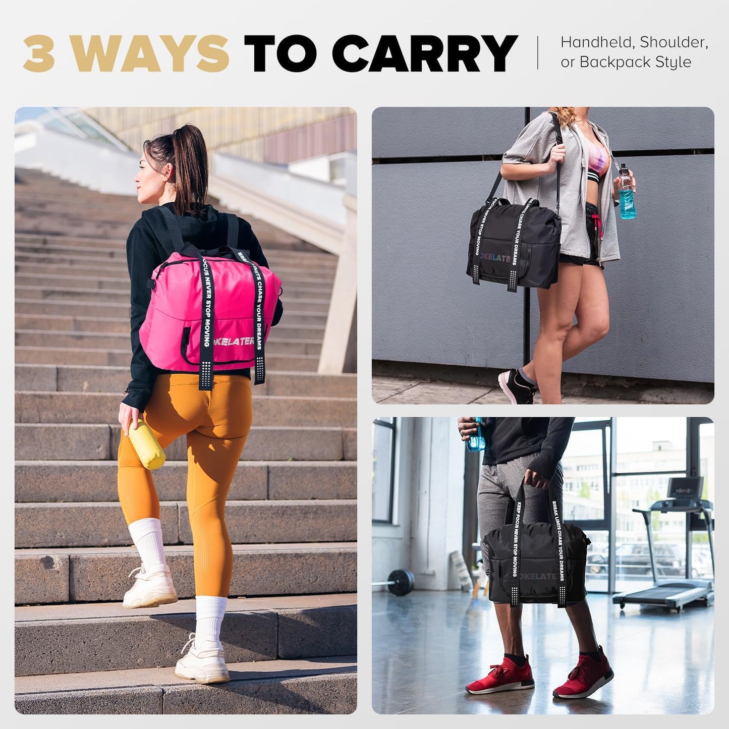 Sport Gym Bag for Women, Carry on Tote Personal Item Bag with Shoes Compartment, Travel Duffle Bag for Girl, Lightweight Overnight Luggage Bag for Travel, Airplanes, Sports - Black