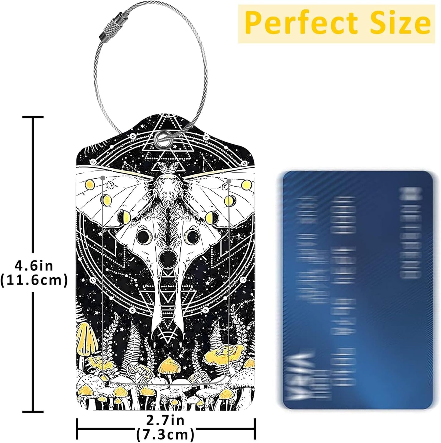 2 Pack Luggage Tag for Suitcase,Beautiful Creative Butterfly and Mushroom PU Leather Suitcase Tags Identifiers with Privacy Name Address Labels and Durable Steel Loop for Women Men Travel