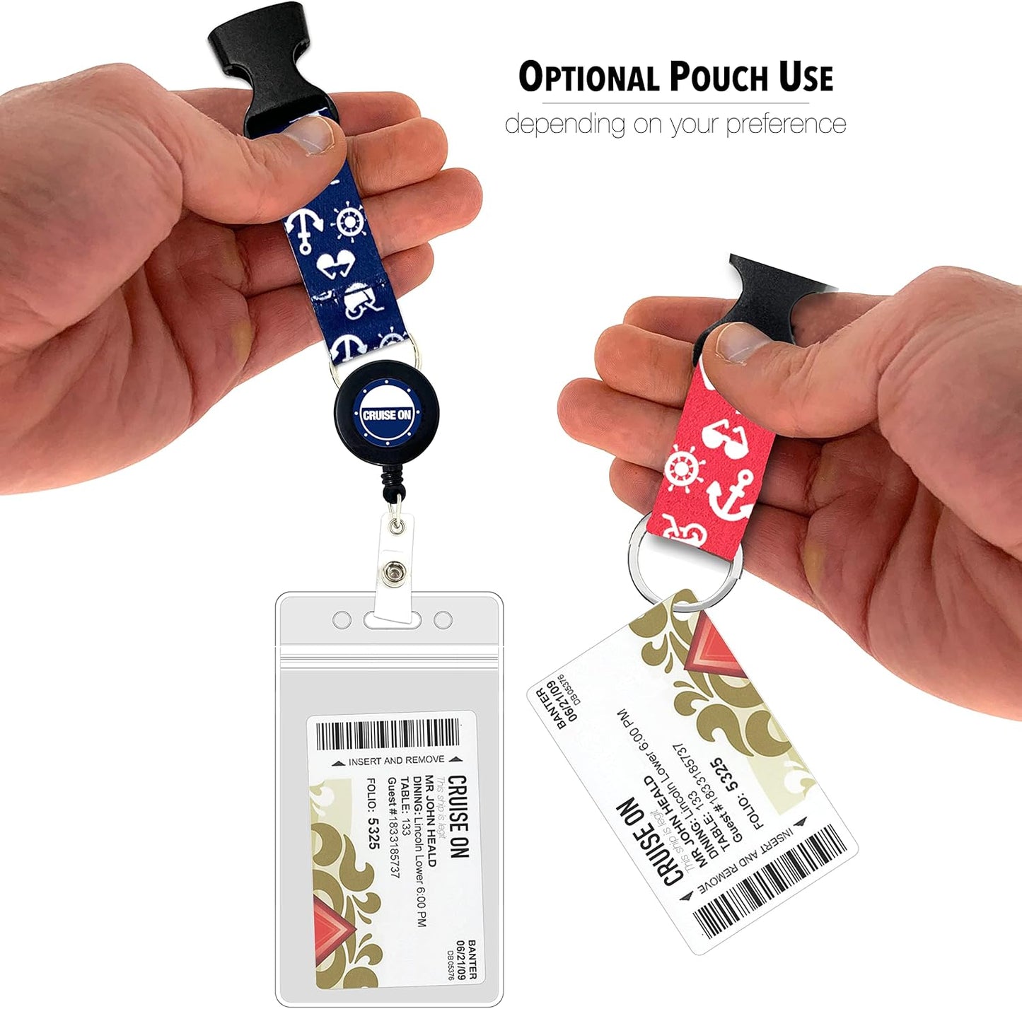 Carnival Cruise Luggage Tag Holders (4 Pack) & Lanyards (2 Pack), Large, Clear & Waterproof, Cruise Essentials 2025-2026 for Ship Cards & Baggage – Durable Travel Accessories (Blue and Pink Icons)