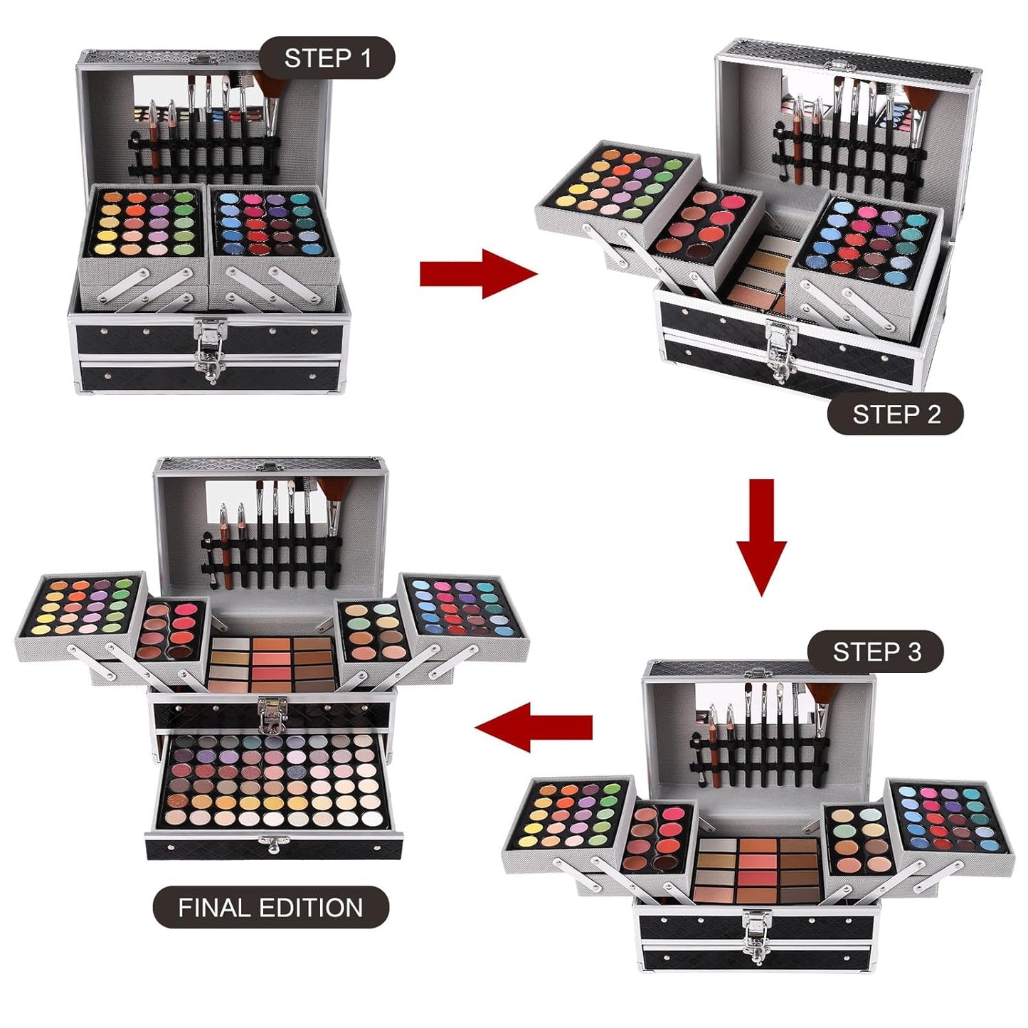 Makeup Gift Set For Women Girls, All in One Full Makeup Kit with Eyeshadow, Lip Gloss, Concealer, Blush, Contour, Highlighter Brushes Liquid Lipsticks Eyebrow Pen Mascara Eyeliner Pencil (Black Set)