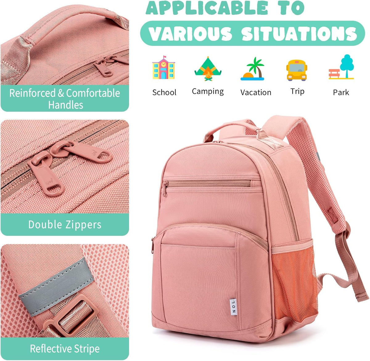 NOL Natural Organic Lifestyle Kids Backpack, School Backpacks for Teens Girls Boys, School Bookbag