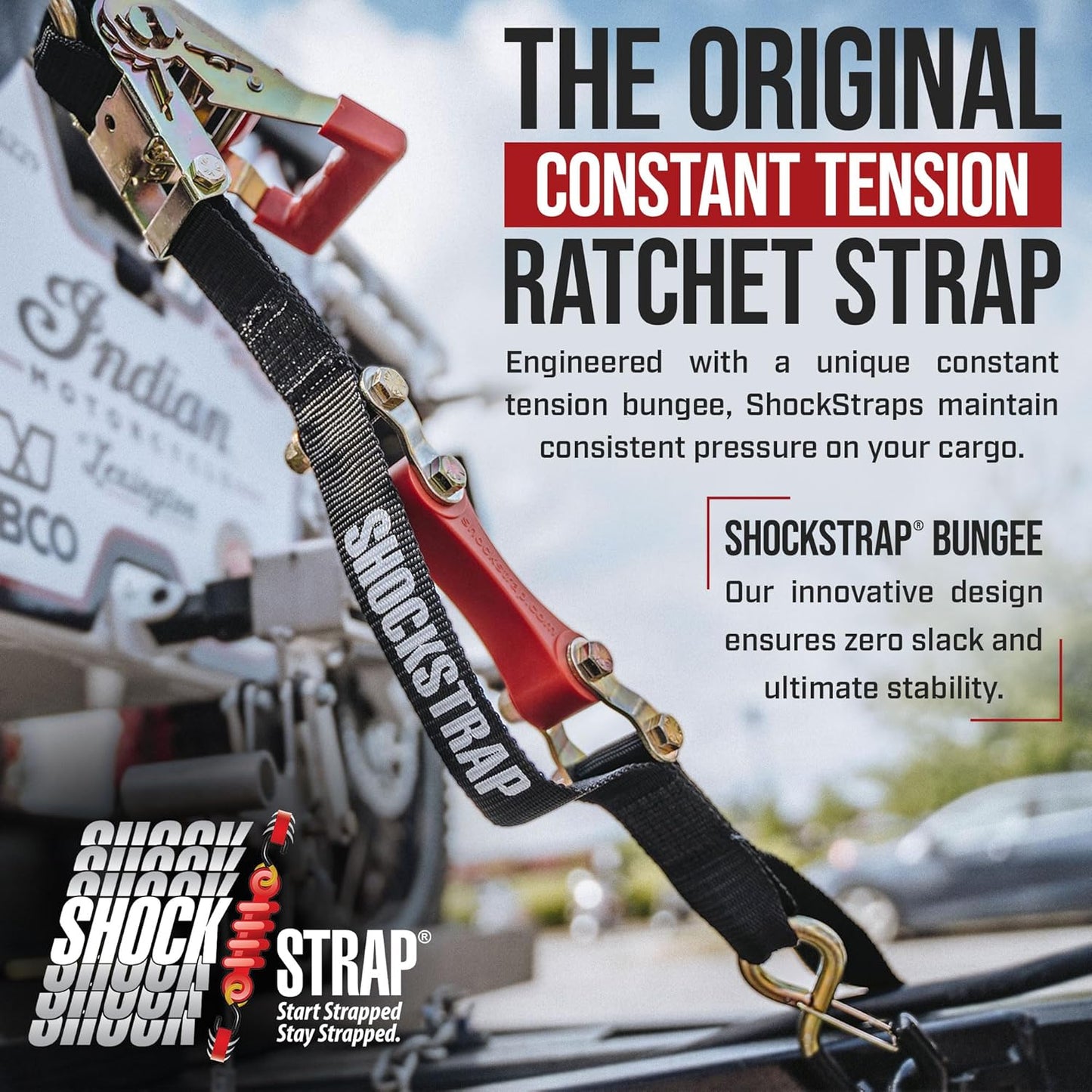 Ratchet Strap, 7’ x 1.5" Shock Absorbing Heavy Duty Tie Downs for Cargo, 1,000 LB WLL / 3,000 LB