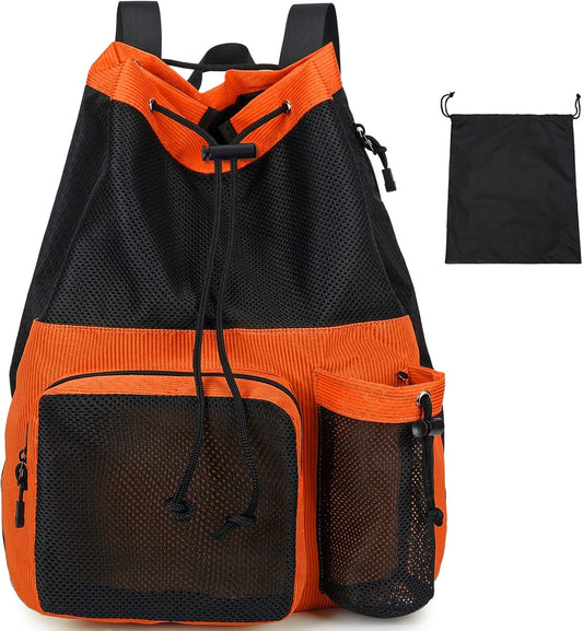 Lohol Large Mesh Drawstring Backpack with Shoe Bag, Durable Swimming String Sack with Handle for Sports Gym Yoga Beach Travel