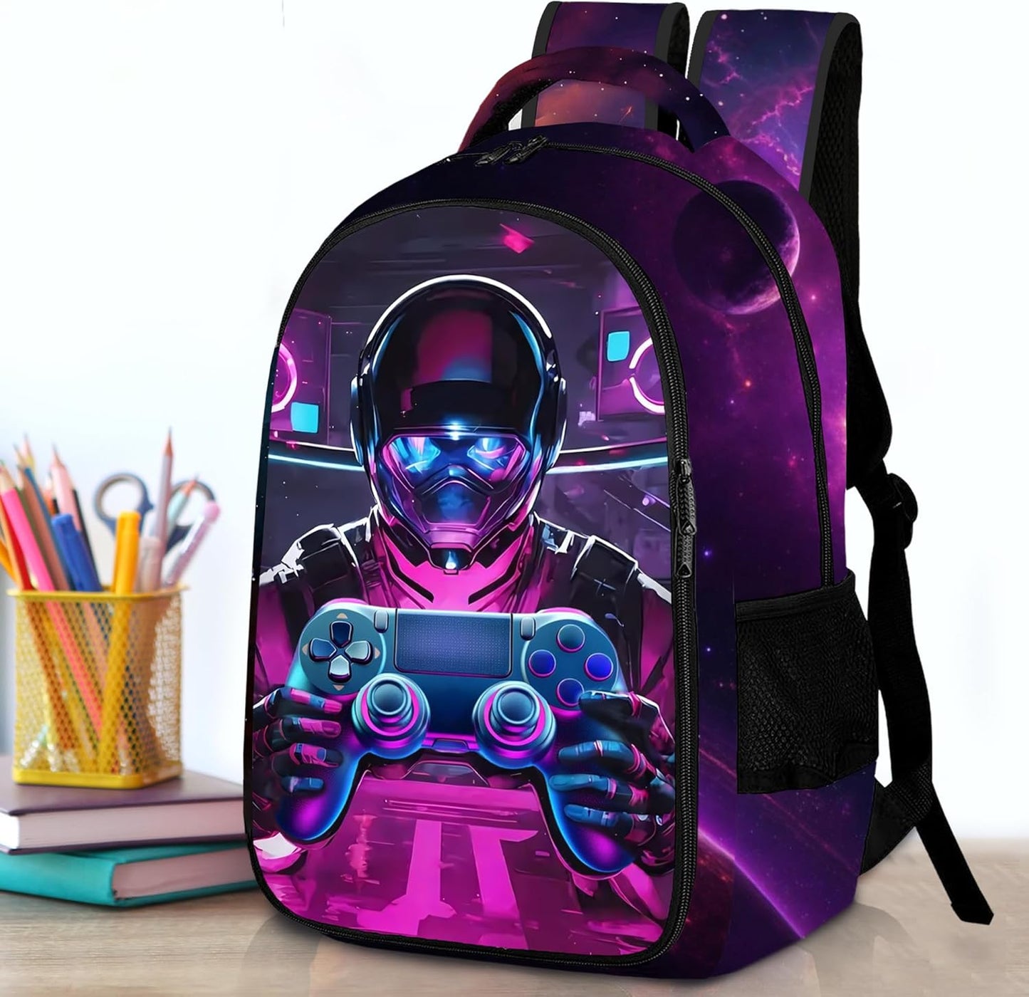 Game Backpack Set for Boys, Gaming Backpack 3 Pack, Boys Lunch Box, and Pencil Bag for Kids, 17"
