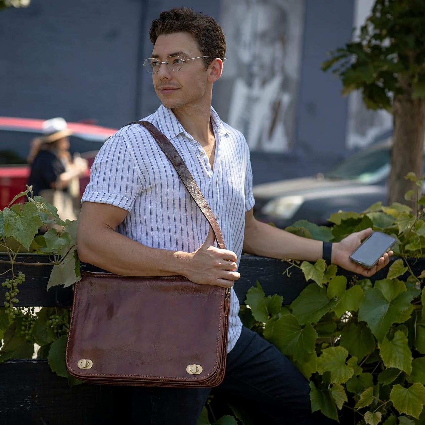 Floto Roma Leather Briefcase for Men Laptop Messenger Bag