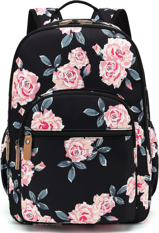 Womens Floral Laptop Backpack College Shoulder Bag Travel Hiking Daypack