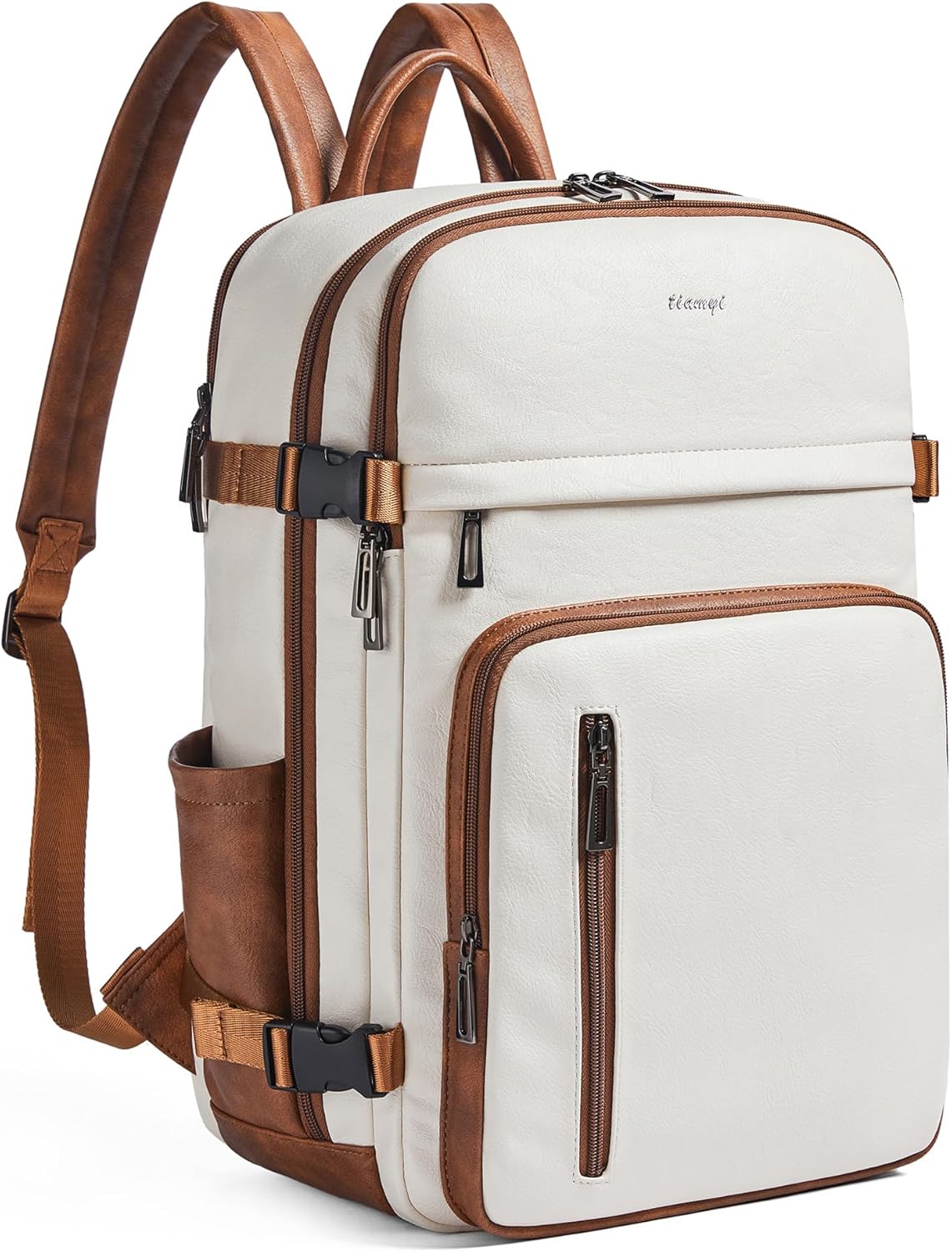 Leather Laptop Backpack for Women, Featuring a 15.6" Padded Laptop Compartment, Water Bottle Pocket and Trolley Sleeve, Ideal for Work, Travel, Everyday Use, and as a Thoughtful Gift