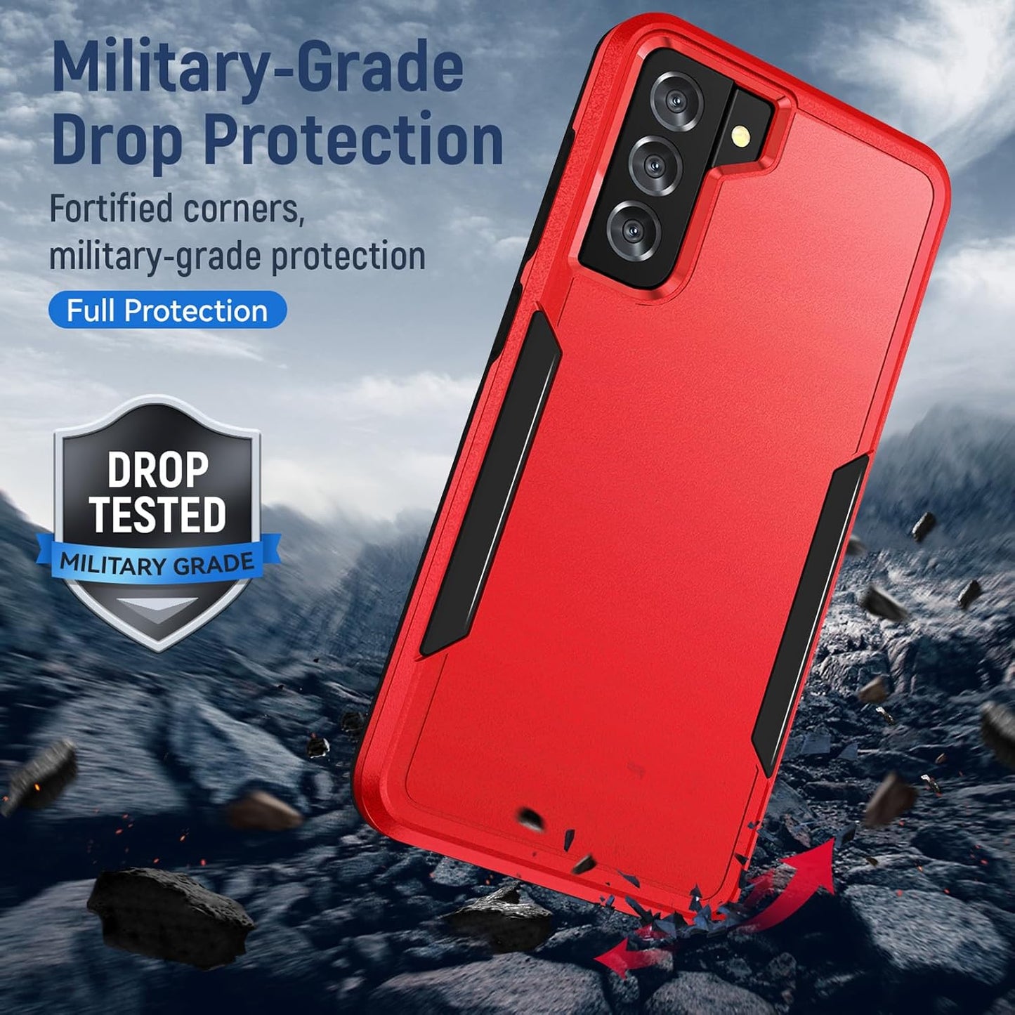 for Galaxy S21 Case with Screen Protection: Heavy Duty Protective Shockproof and Scratch Proof Cell Phone case for Samsung Galaxy S21-Red
