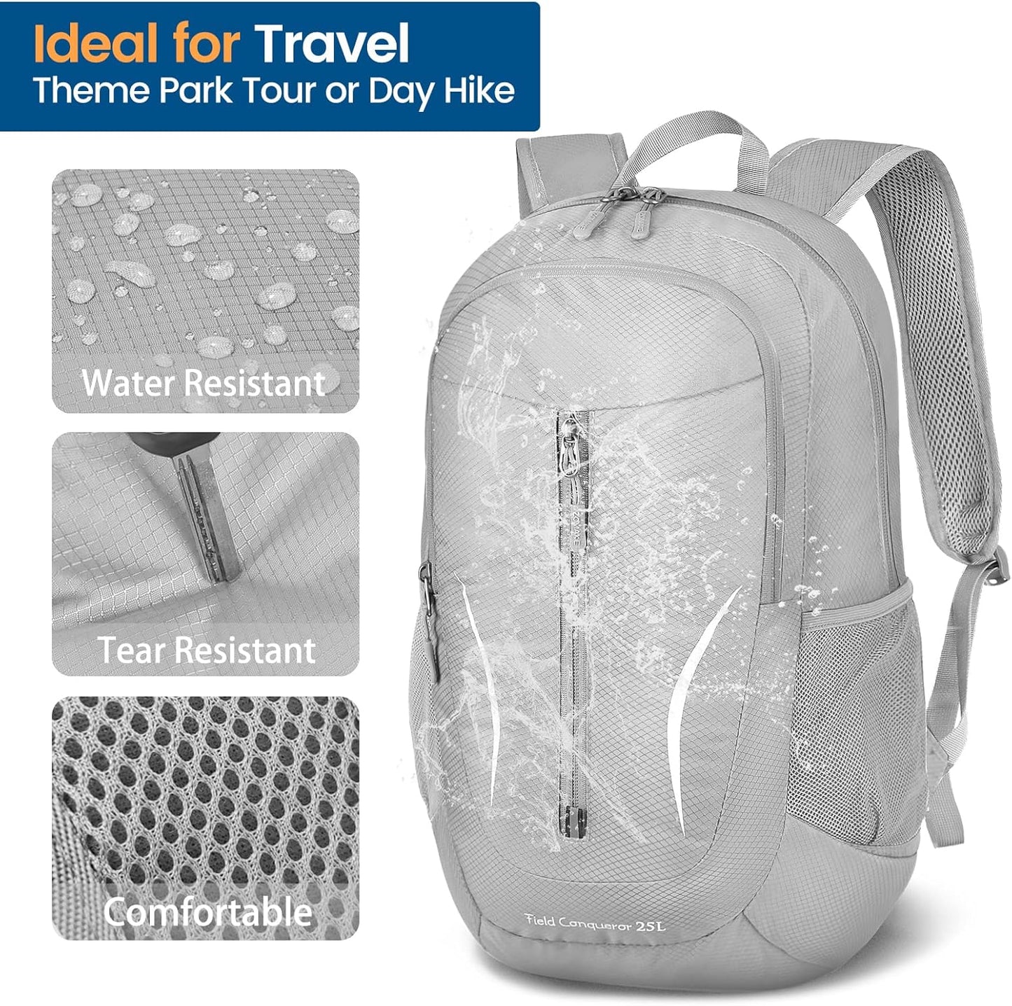 ZOMAKE Ultra Lightweight Packable Backpack 25L, Foldable Hiking Backpacks Water Resistant Small