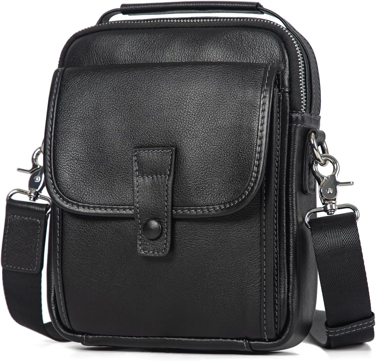 Augus Leather Small Messenger Bag For Men Crossbody Handbag Shoulder Sling Travel Bags for Men Purse Daypack Magnetic Buckle