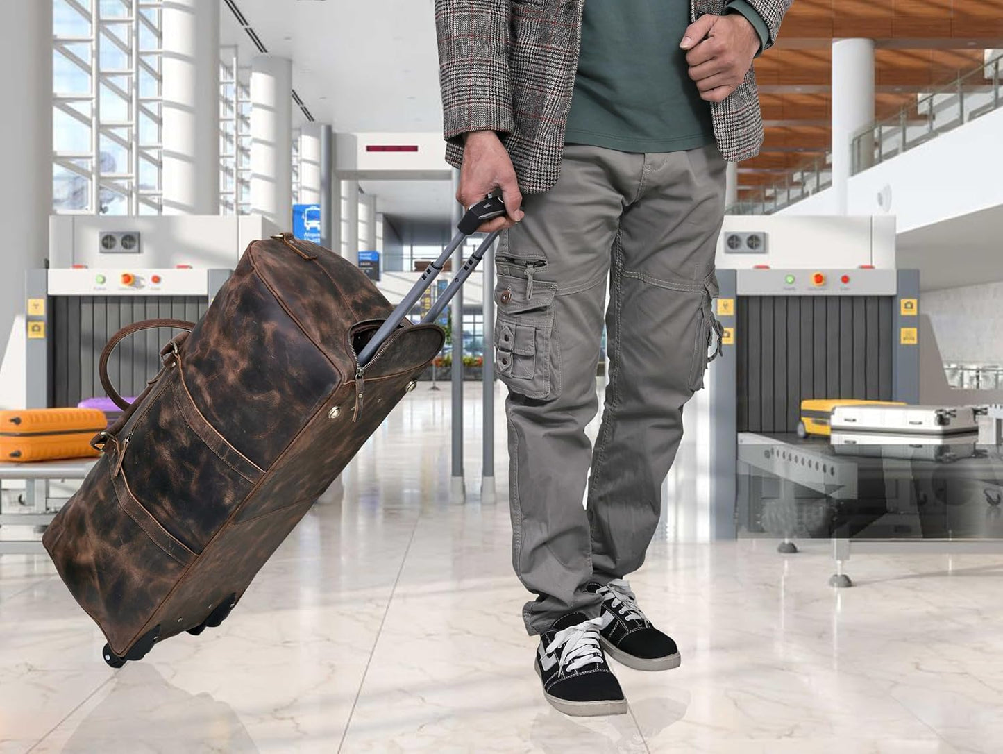 Weekender Leather Duffel Bag for Men Overnight Vintage Travel Duffle with Shoulder Strap Carry On Sports Gym 24 Inch Leather Luggage Carryall Cool Gifts for Him by Cureo